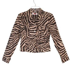 ABS by Allen Schwartz Jacket Womens Small Animal Print Twill Crop Beige Brown
